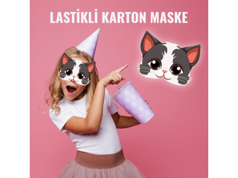 Çocuklar için Kedi Karton Maske (Kullanıma Hazır)