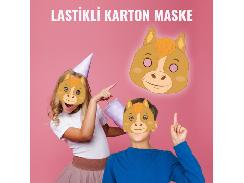Çocuklar için At Karton Maske (Kullanıma Hazır)