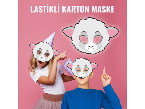 Çocuklar için Kuzu Karton Maske (Kullanıma Hazır)
