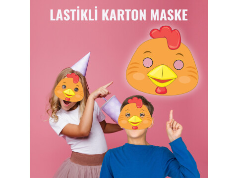 Çocuklar için Tavuk Karton Maske (Kullanıma Hazır)