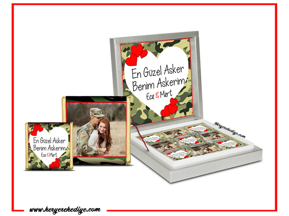 Askere Hediye Fotoğraflı Mesajlı Çikolata