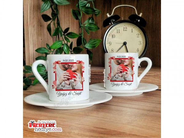 Sevgiliye Hediye Kırmızı Kalpli Türk Kahvesi Fincanı