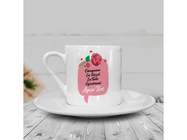 Gül Tasarımlı Öğretmenler Günü Hediyesi Kahve Fincanı