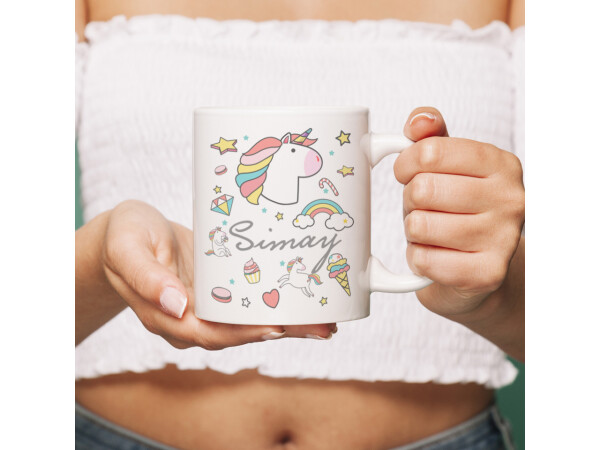 Unicorn Tasarımlı Çocuğa Hediye İsimli Kupa Bardak
