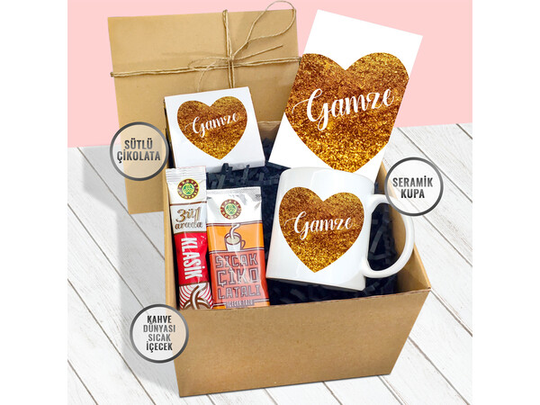 Gold Kalp Tasarımlı Kupa Çikolata Seti Model 18