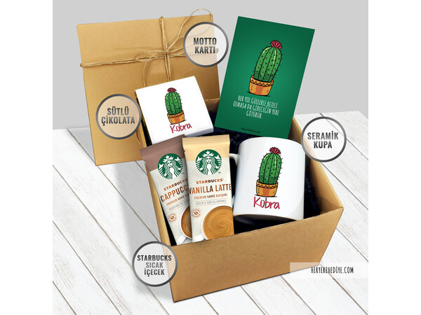 Kaktüslü Kupa Çikolata Konsept Hediye Kutusu Model 51