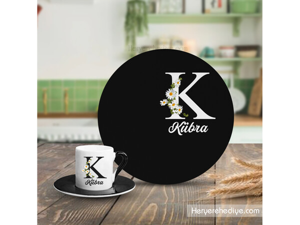 Papatya Desenli Siyah Renkli Fincan Supla Takımı