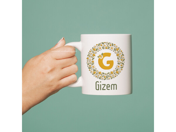 Sarı Çiçekli İsimli Kupa Bardak