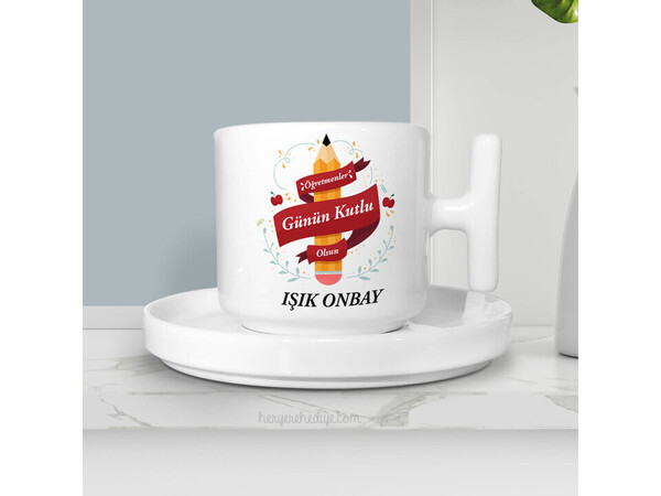 Kalem Tasarımlı Öğretmenler Günü Hediyesi Çay Fincanı