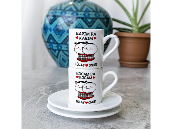 Kocam da kocam Karım da karım tasarımlı Fincan Seti