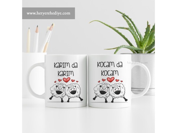 Kocam da kocam Karım da karım tasarımlı kupa bardak seti model5