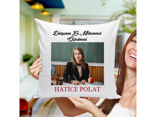 Öğretmenler Günü Hediyesi Resimli Kare yastık