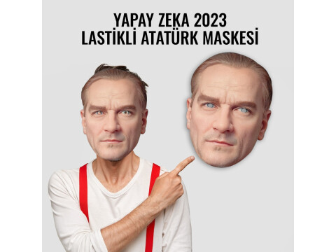 Yapay Zeka 2023 Atatürk Karton Maskesi (Kullanıma Hazır Lastikli)