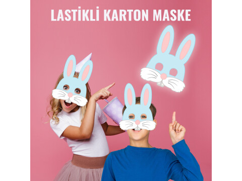 Çocuklar için Tavşan Karton Maske (Kullanıma Hazır)