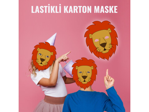 Çocuklar için Aslan Karton Maske (Kullanıma Hazır)