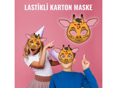 Çocuklar için Zürafa Karton Maske (Kullanıma Hazır)