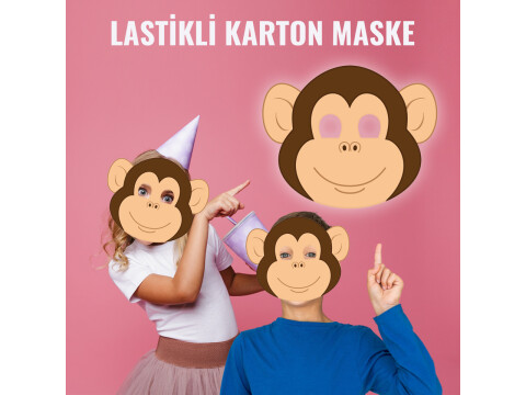 Çocuklar için Maymun Karton Maske (Kullanıma Hazır)