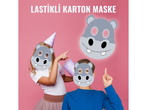 Çocuklar için Su Aygırı Karton Maske (Kullanıma Hazır)