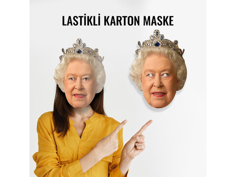 Kraliçe Elizabeth Karton Yüz Maskesi (Kullanıma Hazır)