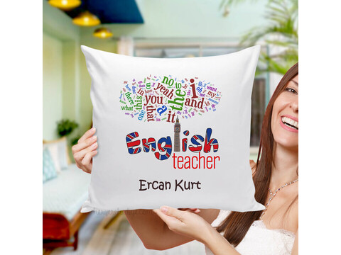 İngilizce Öğretmenine Öğretmenler Günü Hediyesi Kare Yastık