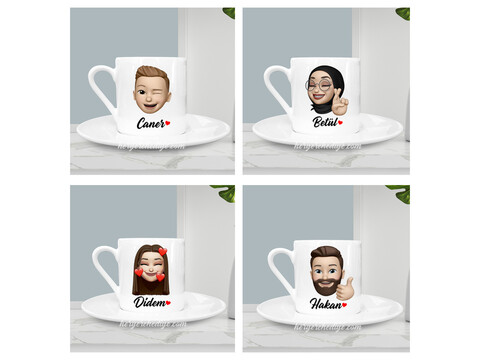 Emoji Tasarımlı İsimli Kahve Fincanı