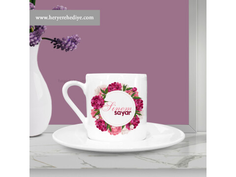 Bordo çiçekli İsimli kahve fincanı